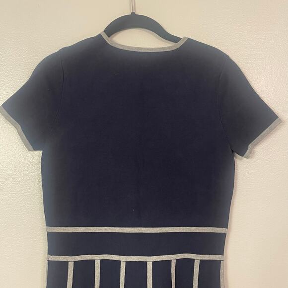 Brooks Brothers Red Fleece Navy Blue & Gray Sweater Dress Pleated Flare S Small - Picture 4 of 11